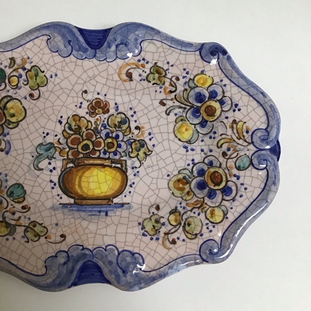Lufeco Spain Crackle Plate 10.25” Pintado A Mano Hand Painted Floral Art Pottery - Picture 11 of 13